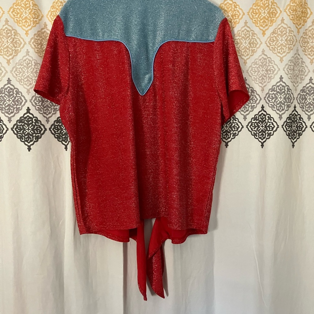 Double D Ranch Red and Blue Western Blouse - Picture 2 of 5